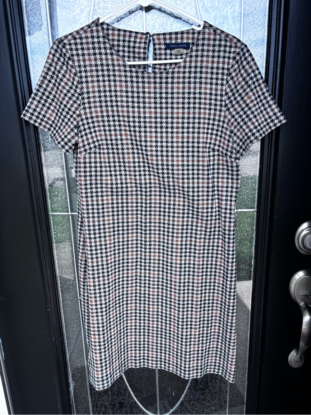 Tommy Hilfiger Black, White & Brown Houndstooth Midi Shift Dress